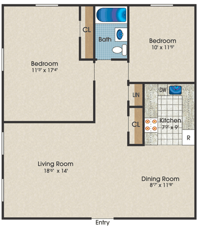 2 Bedroom Apartment Floor Plan